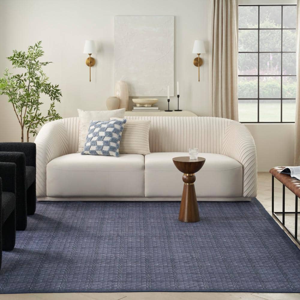 Navy Blue Abstract Cotton Synthetic 8' x 10' Area Rug