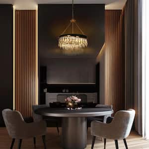 Zephyrine 4-Light Matte Black and Plating Brass Crystal Round Chandelier with No Bulb Included