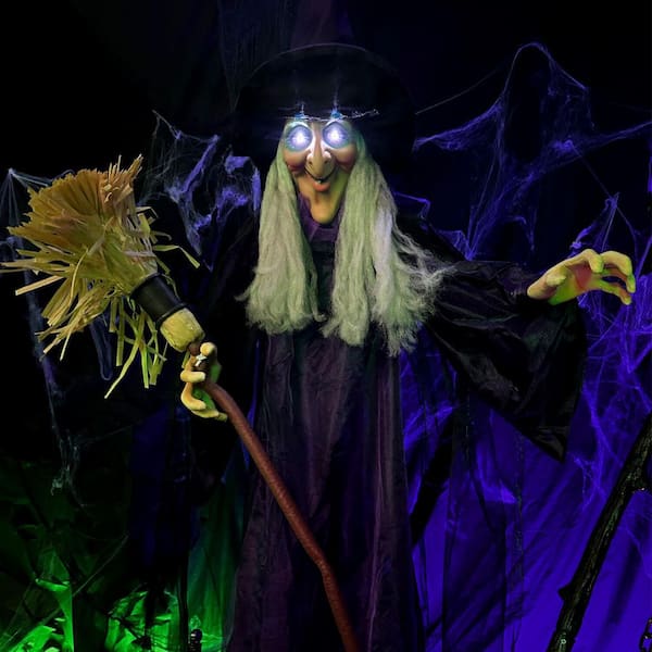 Haunted Hill Farm 6 ft. Animatronic Witch with Broomstick, Lights