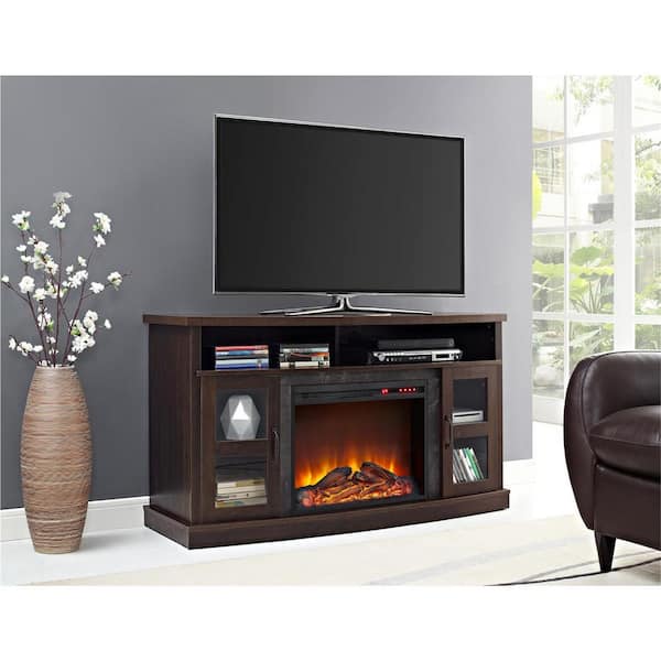 Ameriwood Barrow Creek 53.5 in. Electric Fireplace TV Stand Console in Espresso with Glass Doors