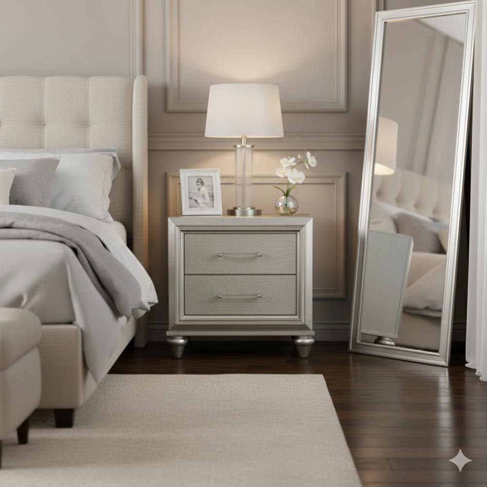 Lumii Gray and Silver 2 Drawer 23.62 in. W Nightstand