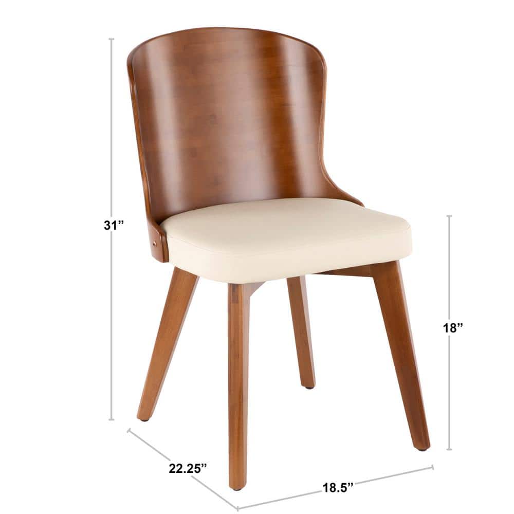 Walnut and Cream Faux Leather High Side Chair with Mid-Century Charm