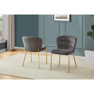 Orion Dark Grey Fluffy Fabric Side Chair (Set of 2) with Gold Chrome Plated Legs