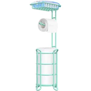 Toilet Paper Holder Stand Nautical Bathroom Tissue Dispenser with Shelf for Larger Rolls-Mint- E-Mint, Green