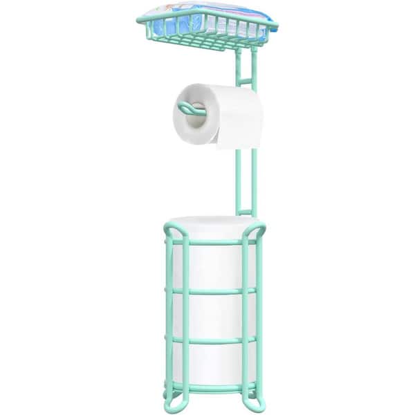 Toilet Paper Roll Holder Stand Nautical Bathroom Tissue Dispenser with Shelf for Larger Rolls-Mint