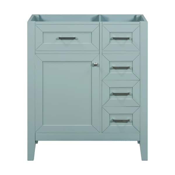 30 in. Freestanding Bath Vanity Cabinet without Top in Green, Cabinet Base Only, 3 Drawers & 1 Door Shelf