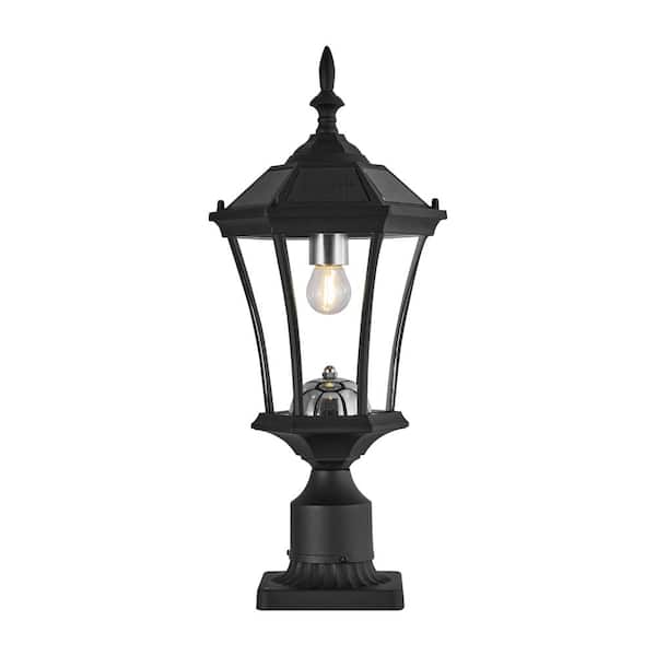 (1-Pack) 22 in. Dusk to Dawn Outdoor Waterproof Hardwired Aluminum Post Lights with Pier Mount Base, Black