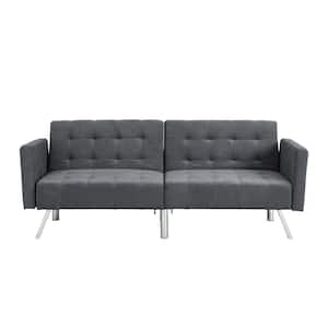 Dark Grey Full Size 31.50 in. W Convertible Folding Linen Sofa Bed Sleeper Sofa Lounge Couch with Armrests