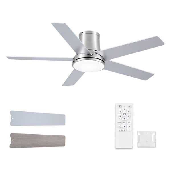 Stylish 52 in. Integrated LED Brushed Nickel Flush Mount Ceiling Fan with Light, Quiet DC Motor and Remote Control