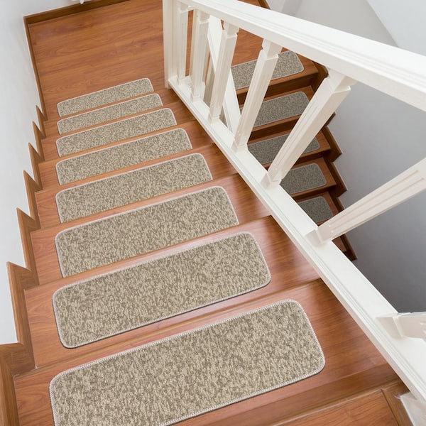 Solid Gray 26 in. x 8.5 in. Non-Slip Rubber Back Stair Tread Cover (Set of 15)