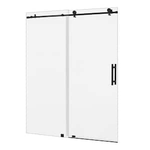60 in. W x 76 in. H Frameless Sliding Shower Door in Matte Black with Explosion-Proof Clear Glass