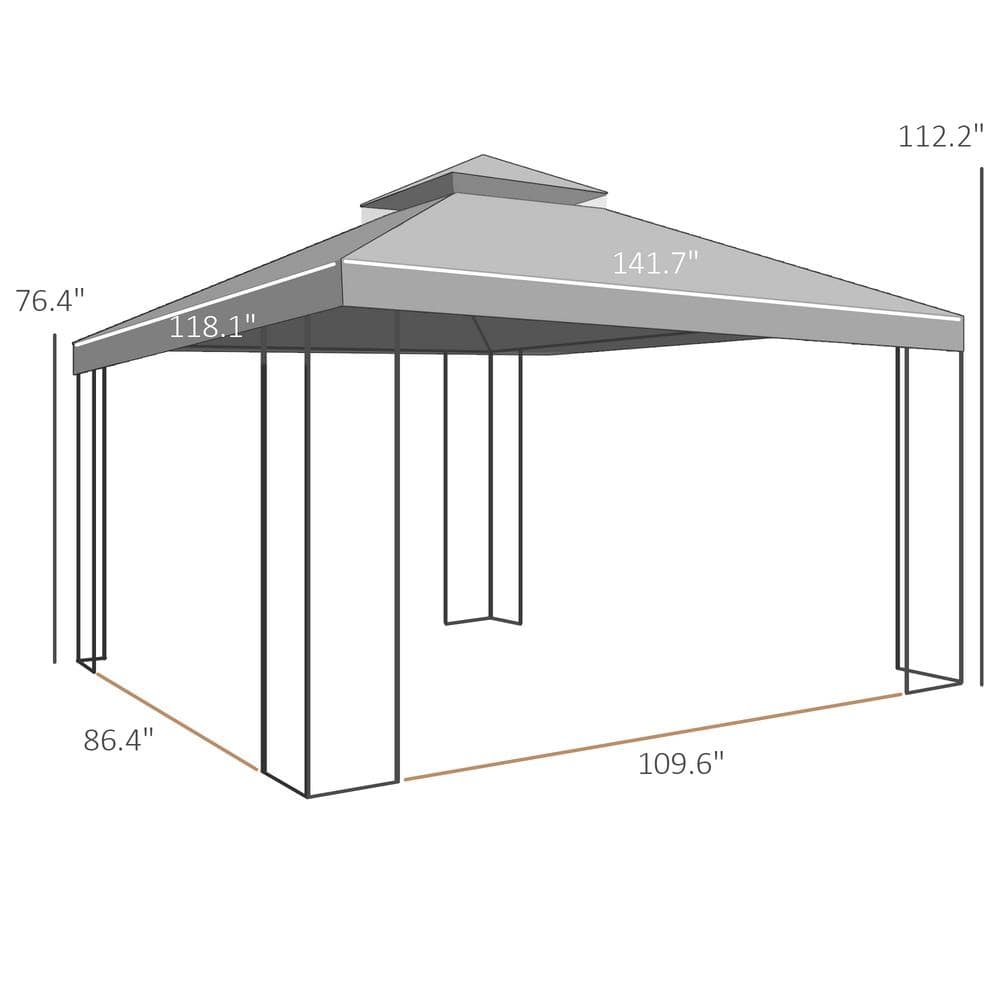 Outsunny Brown Steel Outdoor Patio Gazebo with Mesh Curtains and Shelves