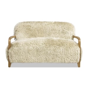 Enchante 52.5 in. Genuine Mongolian Sheepskin Fur Fabric 2-Seat Accent Living Room Loveseat in Taupe Beige