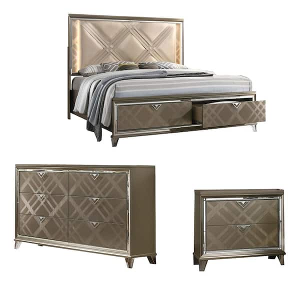 Best Quality Furniture New York 3-Piece Majestic Gold Queen Bedroom Set