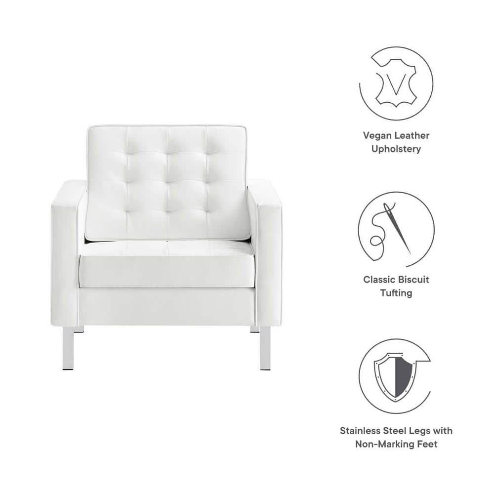 Silver White Faux Leather Accent Chair with Metal Frame