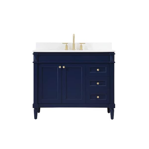 Unbranded Simply Living 42 in. W x 21 in. D x 35 in. H Bath Vanity in Blue with Ivory White Engineered Marble Top