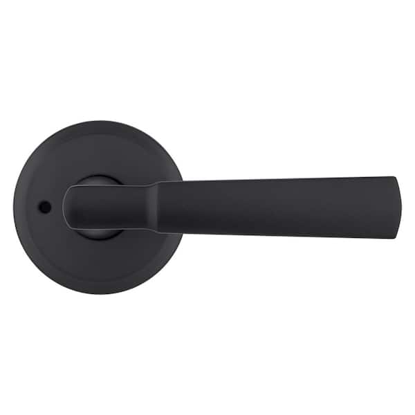 Kwikset Perth Matte Black Bedroom Bathroom Privacy Door Handle with Microban Antimicrobial Technology