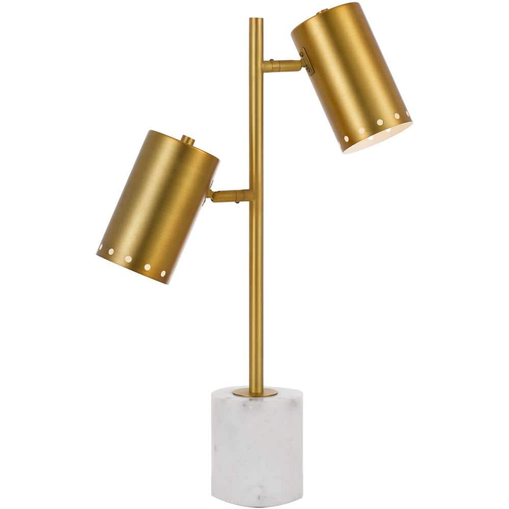 Hanover Ingrid 2 Light Table Lamp With White Marble Base And Pieced Metal Shades Rich Gold