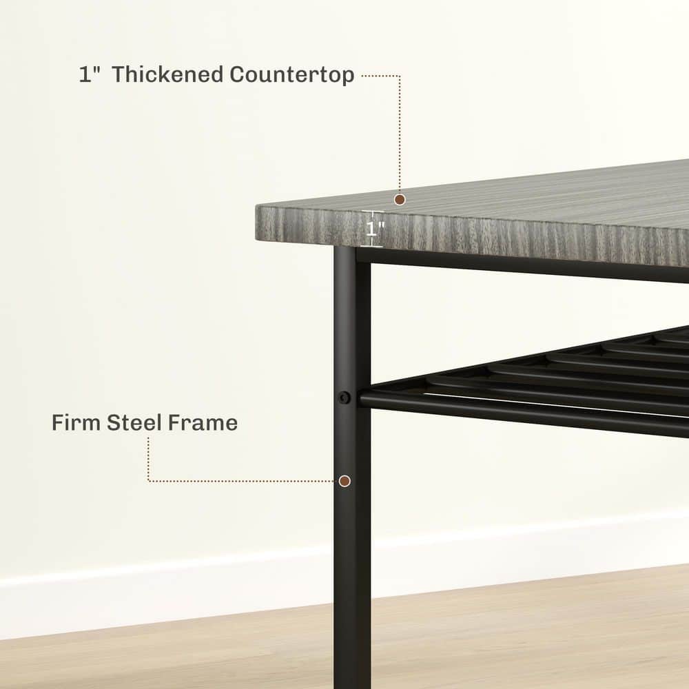 Gray Steel Frame Small Dining Table Set with Storage Rack