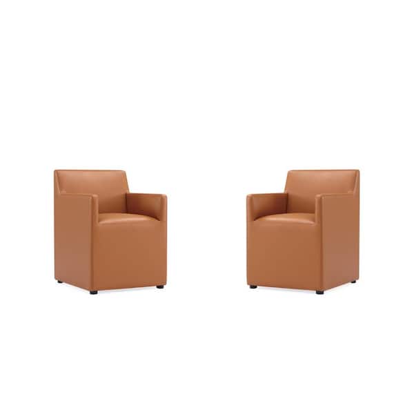 Manhattan Comfort Anna Saddle Square Faux Leather Dining Armchair (Set of 2)