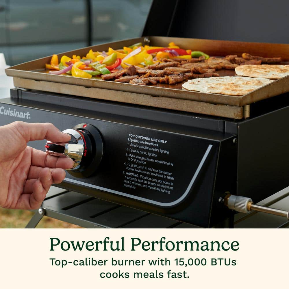17" Black Stainless Steel Tabletop Gas Griddle with Hood