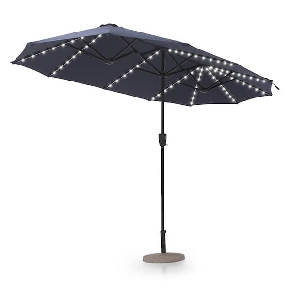 PHI VILLA 13 ft. Steel Market 8-Color Solar LED Lights Patio Umbrella in Blue