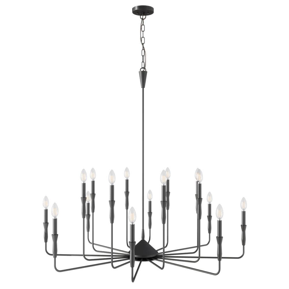16-Light Farmhouse Black Chandelier Candle Style Empire Classic Ceiling Han