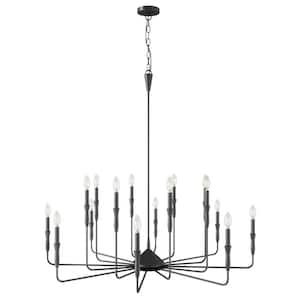 16-Light Farmhouse Black Chandelier Candle Style Empire Classic Ceiling Hanging Lighting