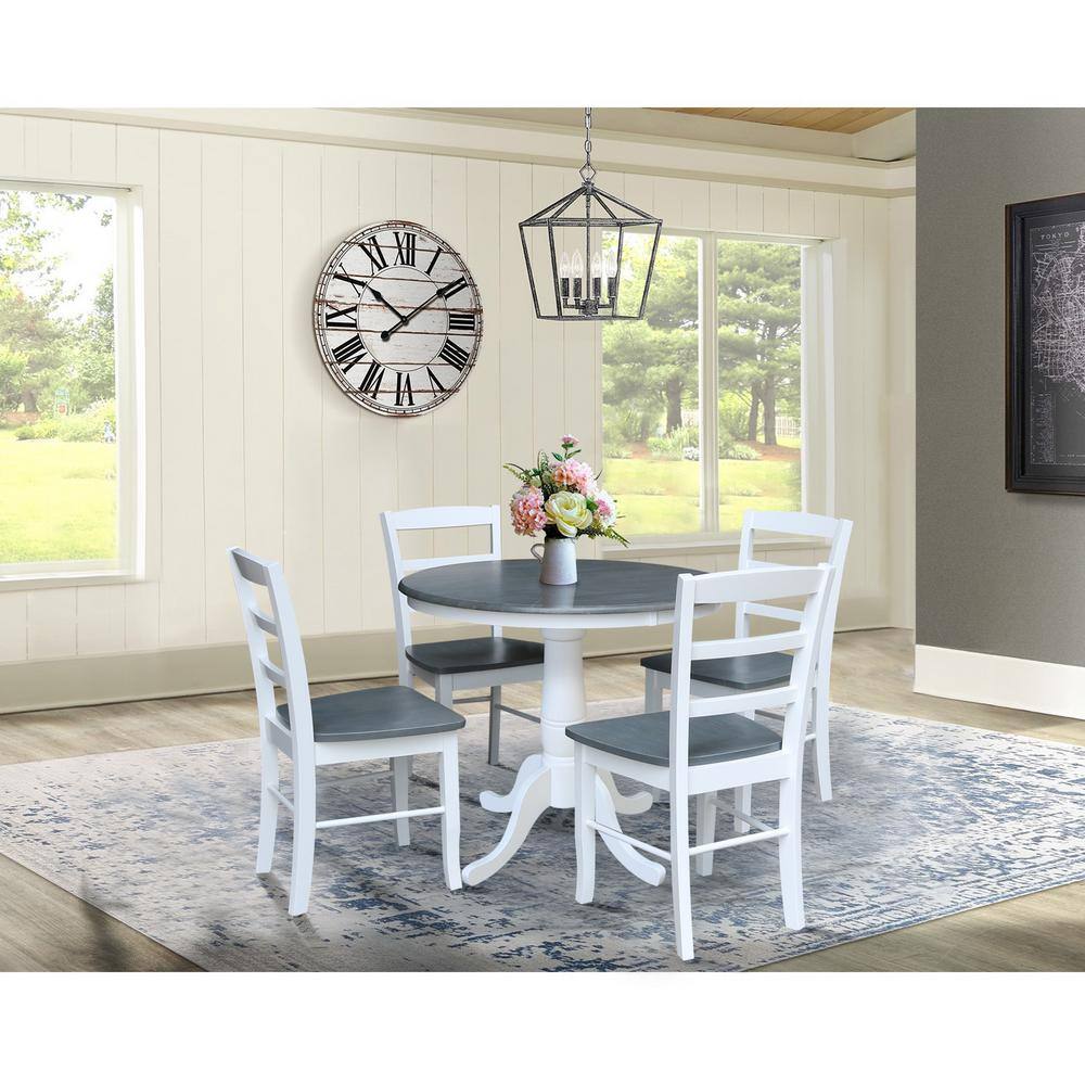 White and Heather Gray High Ladderback Solid Wood Side Chair