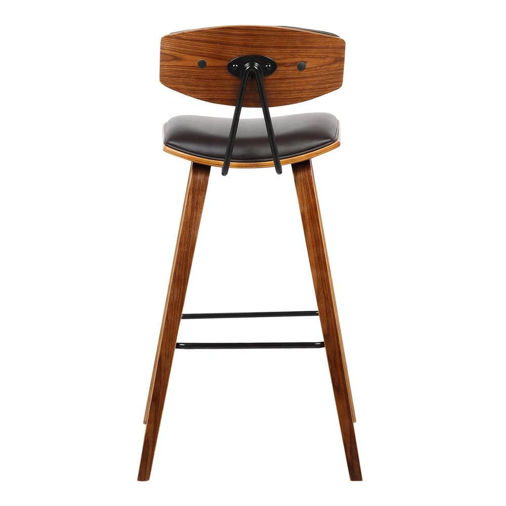 Fox 26" Dark Brown Faux Leather and Walnut Wood Bar Stool