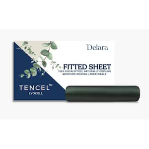 Delara 1-Piece Forest Green Solid 100% Eucalyptus Lyocell Tencel Cal King 72 in. x 84 in. Smooth Breathable Fitted Sheet