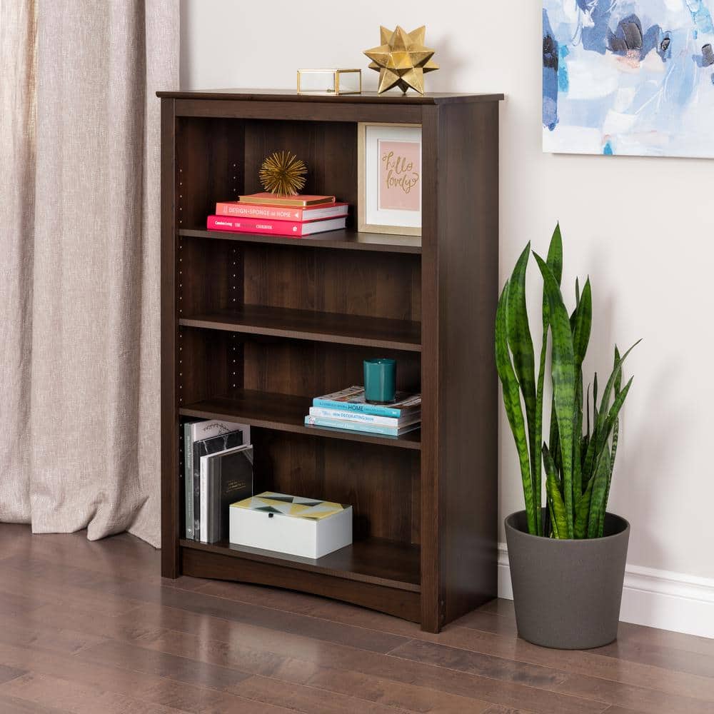 Espresso Adjustable 4-Shelf Deluxe Wood Bookcase