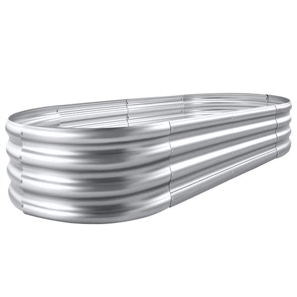 OGETFUUR 4 ft. x 2 ft. x ft. Silver Metal Large Oval Outdoor Planter Garden Boxes, Raised Garden Bed Kit for Vegetables Etc