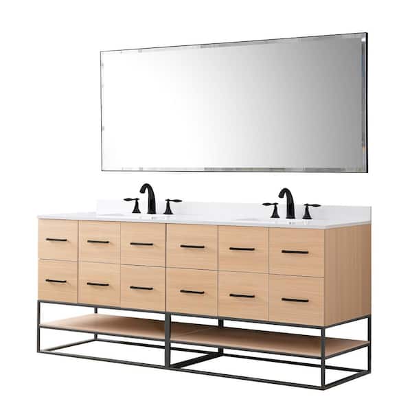 Direct vanity sink OakVista 72 in. W x 23 in. D x 33 in. H Single Bath Vanity in Oak with White Carrara Marble Top and Mirror