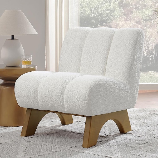 Art Leon COZY White Fabric Accent Slipper Chair with Wood Legs