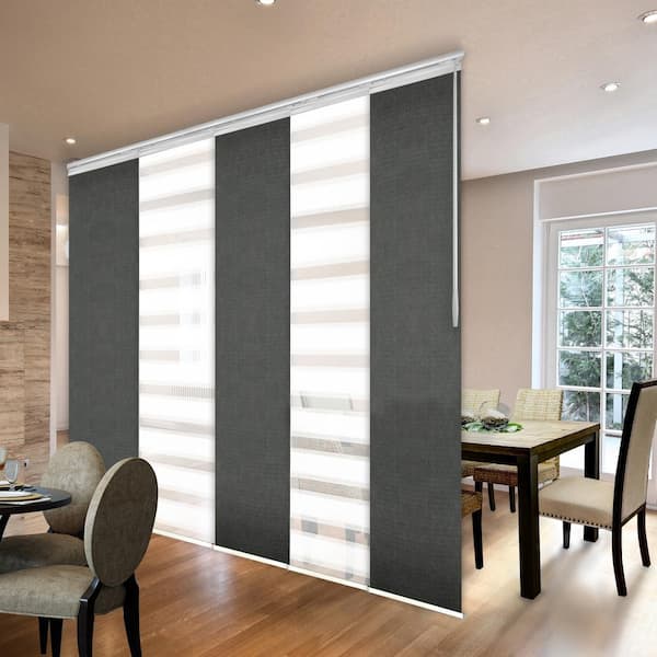 EMOH Spotlit Storm 58 in. - 110 in. W x 94 in. L Adjustable 5- Panel White Single Rail Panel Track with 23.5 in. Slates