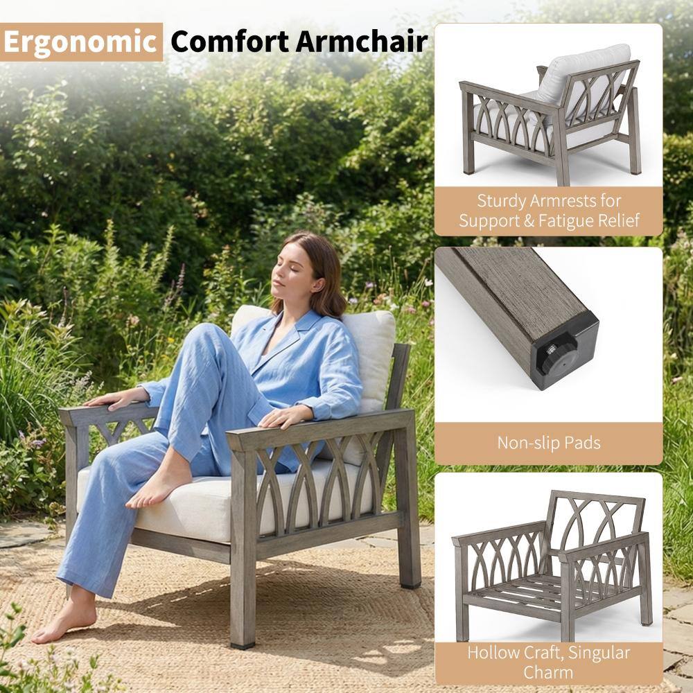 Ergonomic outdoor armchair with woven design in a garden.