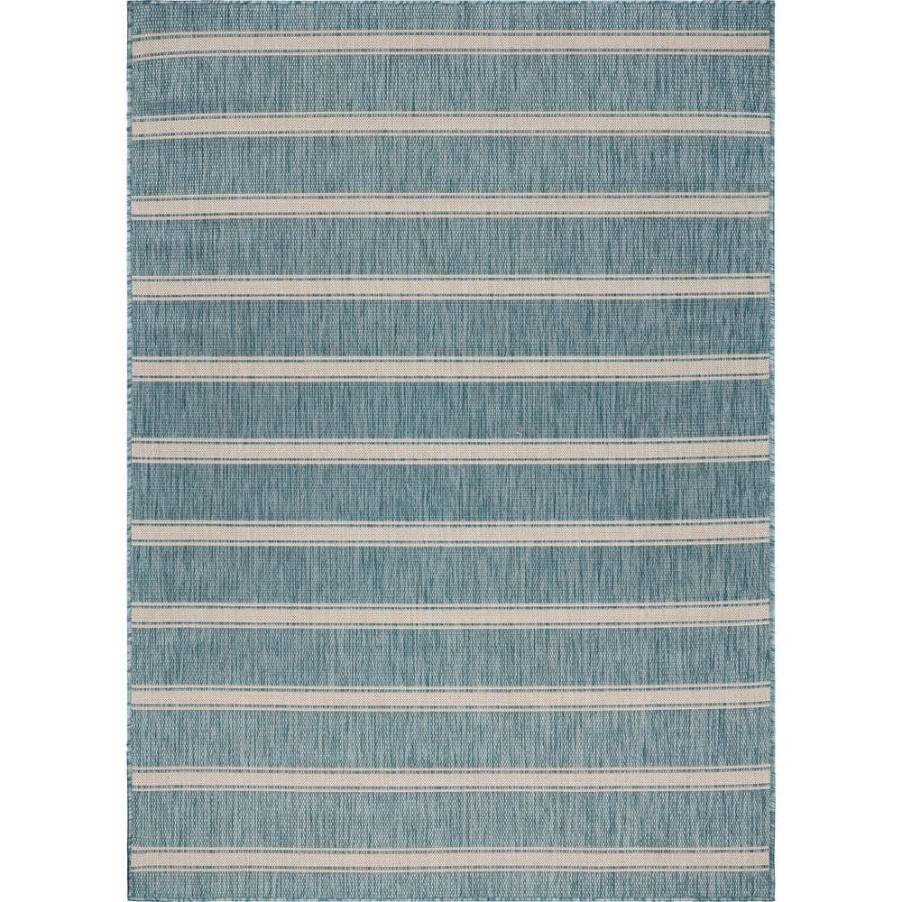Naira Beach Aqua Blue/White 5 ft. 3 in. x 7 ft. Striped Polypropylene Indoo