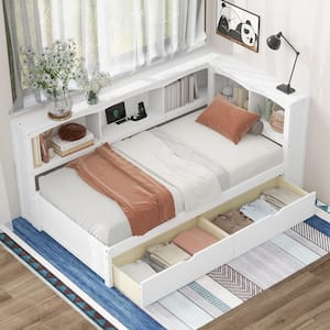 White Twin Size Daybed with 2-Storage Drawers, Shelves and USB Ports