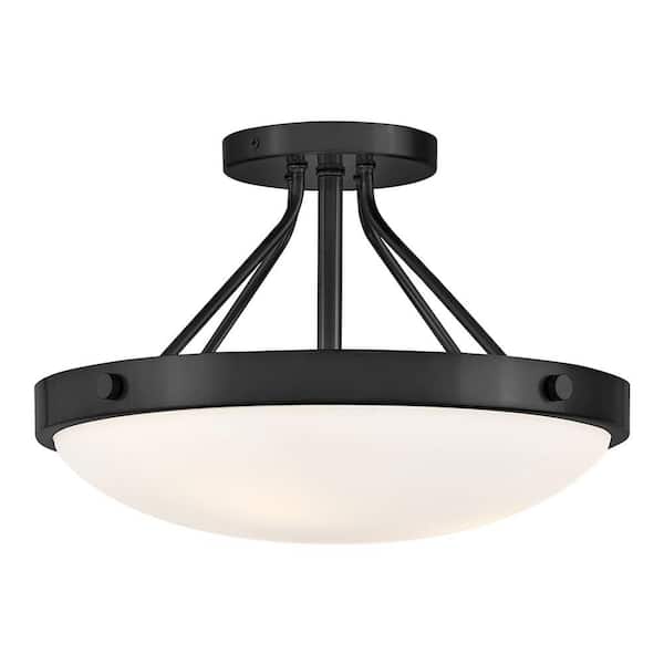 Gus 14.5 in. 3 Light Black Semi-Flush Mount with Shade