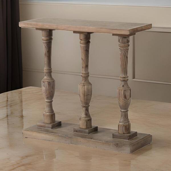 Benjara 36 in. Gray Rectangle Wooden Console Table with Classical Turned Pedestal Base