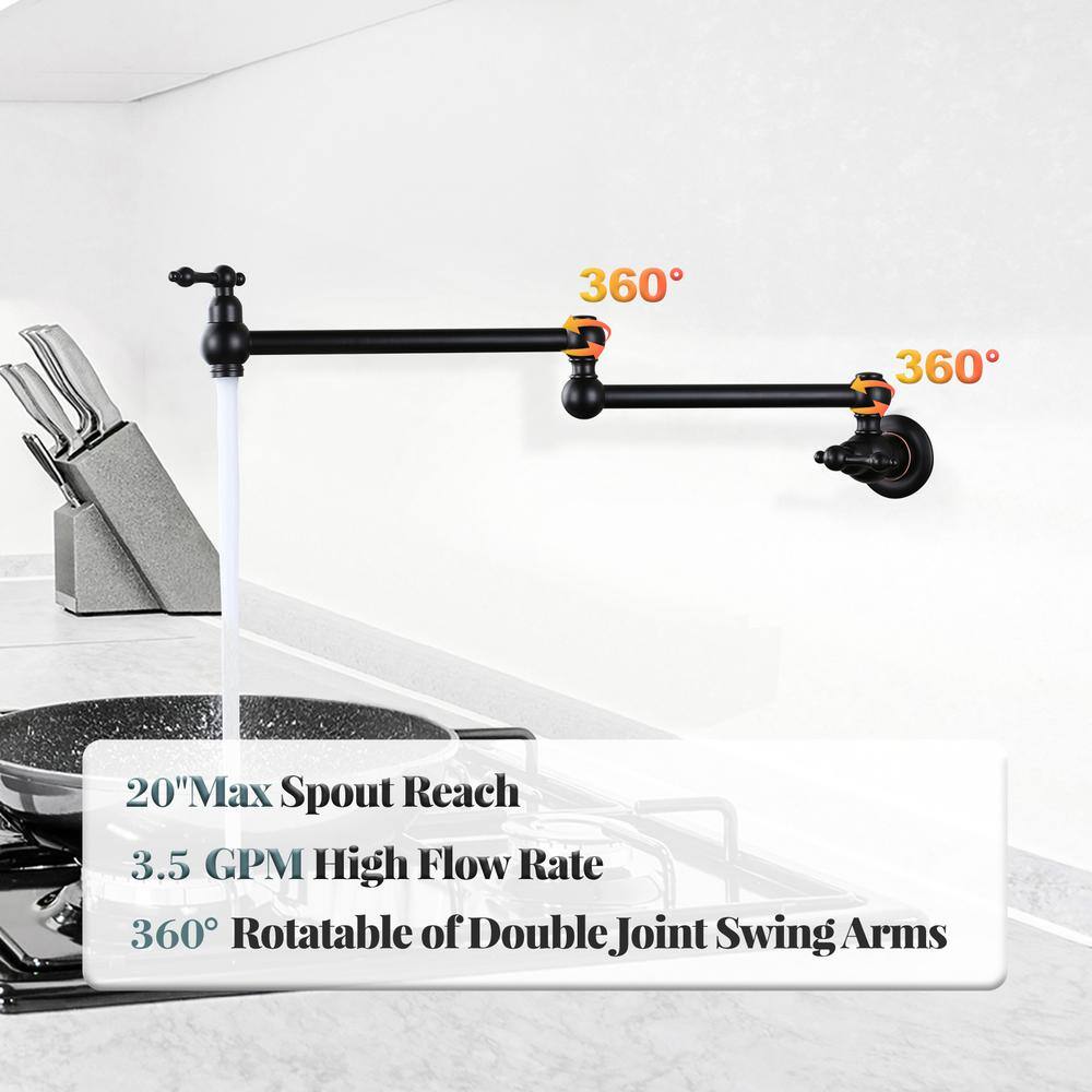 Oil Rubbed Bronze Wall Mounted Pot Filler with Dual Handles