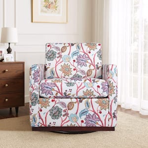 Modern Bright Floral Linen Upholstered Swivel Accent Arm Chair With Metal Base(Set of 1)