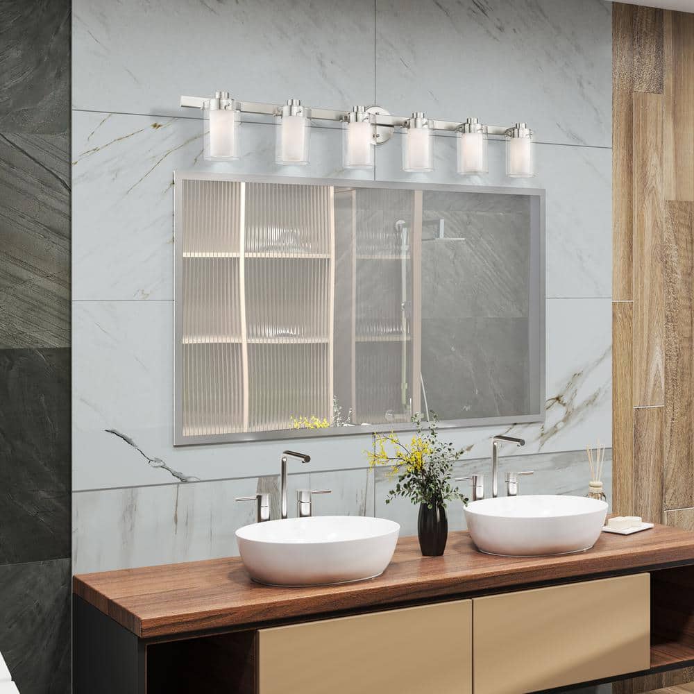 Brushed Nickel 6-Light Modern Bathroom Vanity Fixture