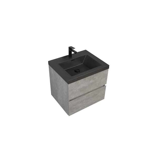 Dimakai 24 in. W Single Sink Wall-Mounted Gray Bath Vanity with Matt Black Quartz Top Unassembled