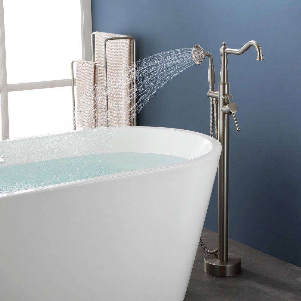 Brushed Nickel Freestanding Tub Faucet with Hand Shower