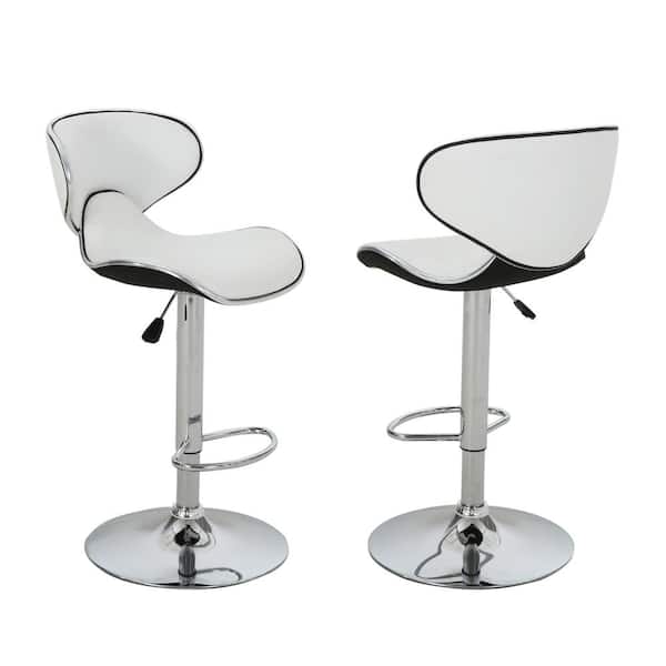 Noble House Carlota 24 in. - 32 in. White Modern Fabric Swivel Bar Stool (Set of 2)