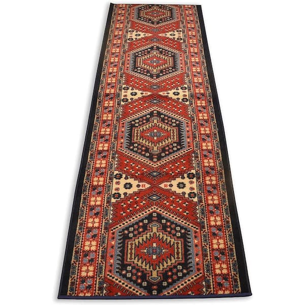 RugStylesOnline Antique Collection Series Kilim Red Navy 26 in. x 17 ft. Your Choice Length Stair Runner