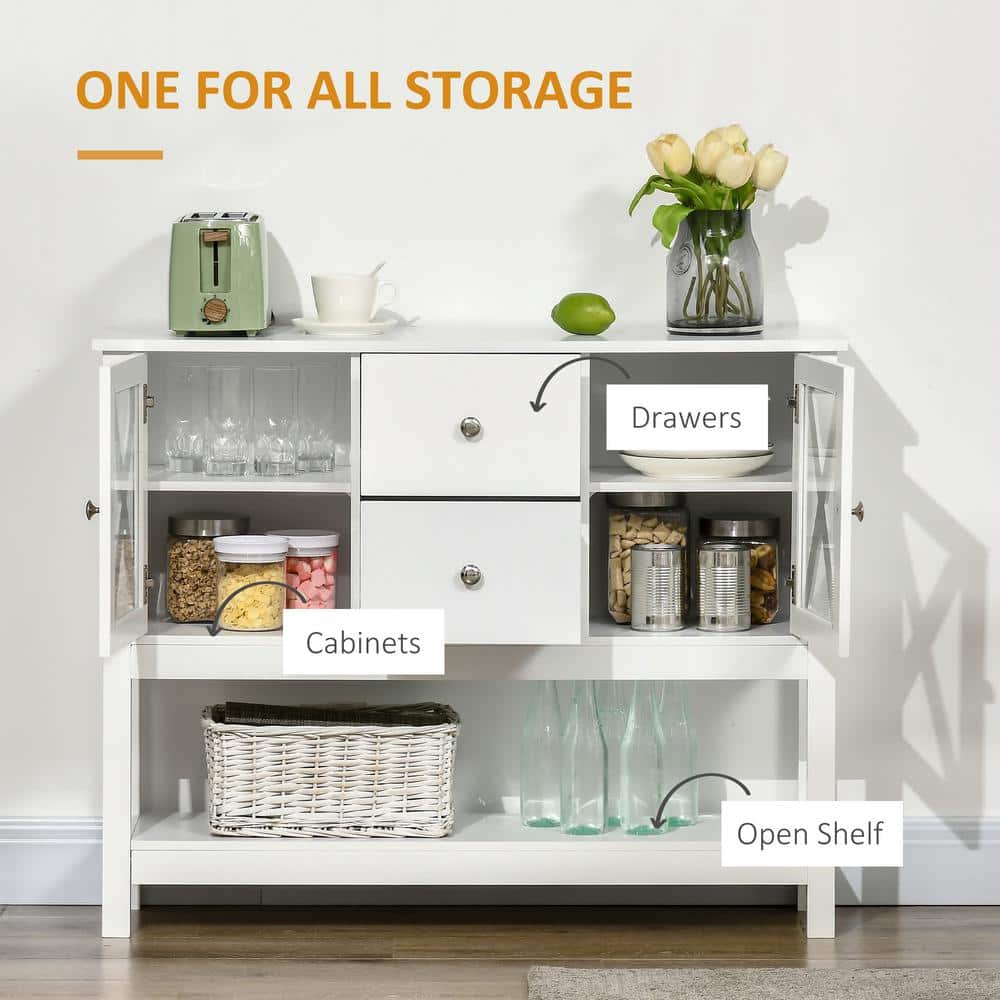 Elegant 70" White Freestanding Kitchen Buffet with Adjustable Shelving
