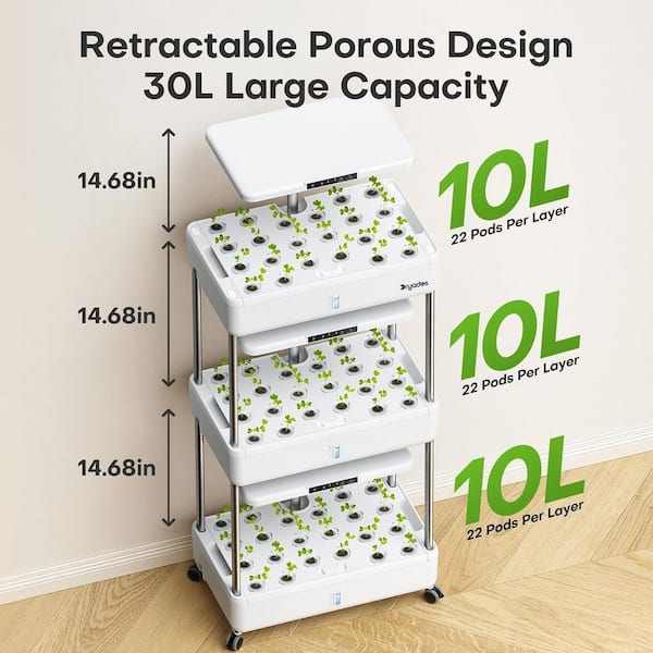 Dryades 66-Pod 3-Tier Hydroponic Growing System, Indoor Garden